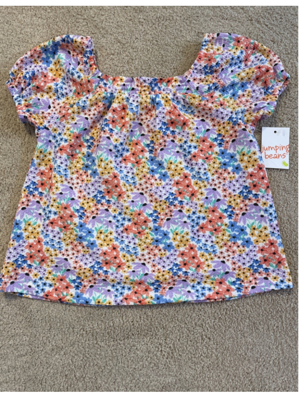NWT Jumping Beans Girls 8 Multicolor Floral Puff Sleeve Smocked Top